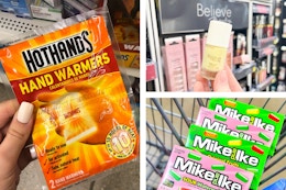 dollar general hot hands, mike and ike, believe beauty 3-photo collage