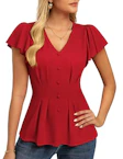 Women's Ruffle Sleeve Peplum Top