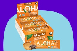 Aloha Plant-Based Peanut Butter Chocolate Chip Protein Bars, $19 on Amazon card image