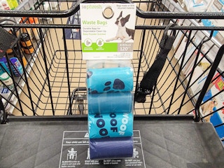 dog waste bags in a cart