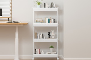 a slim storage cart in an office