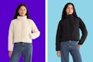 cream and black women's puffer jackets