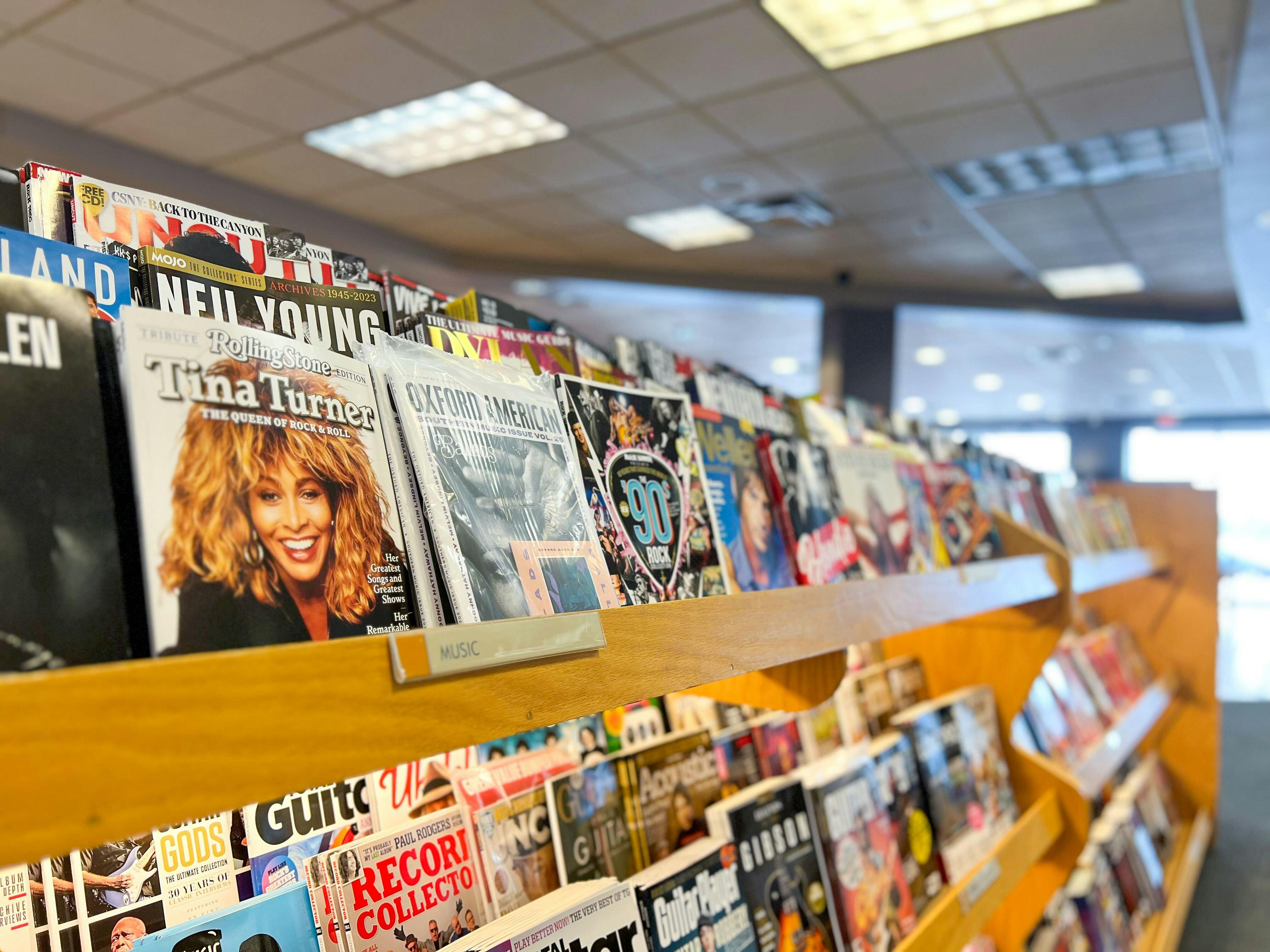 Shelves full of magazines