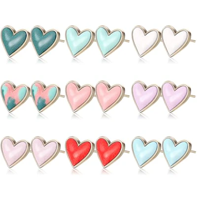 Heart-Shaped Earrings, 9 pairs