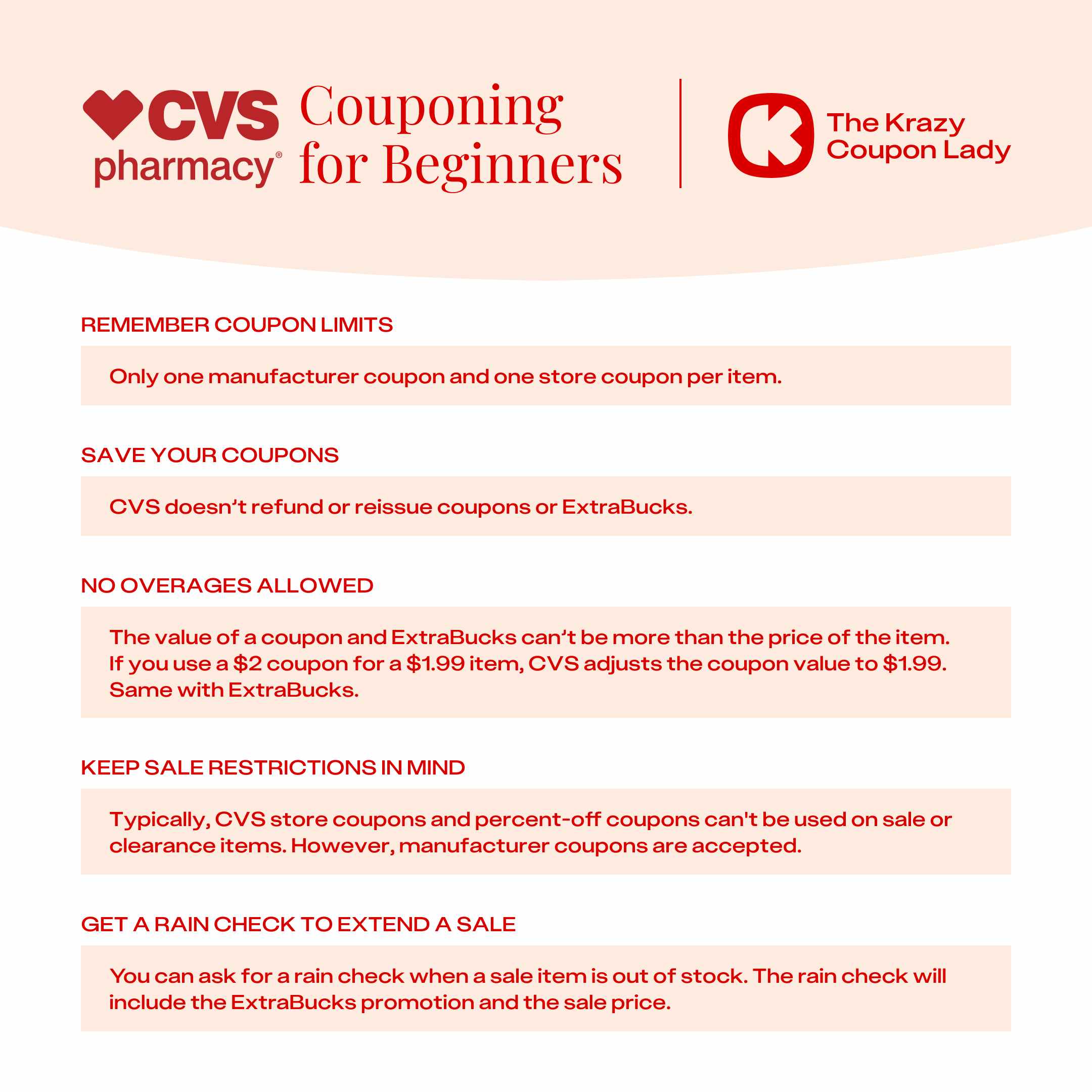 a list of tips for CVS couponing for beginners
