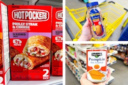 dollar general planters, hot pockets, clover valley 3-photo collage