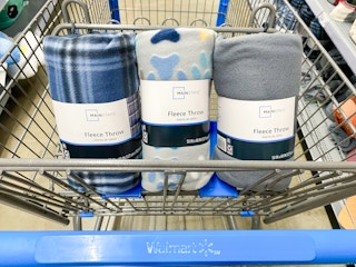 three mainstays fleece throws in walmart cart