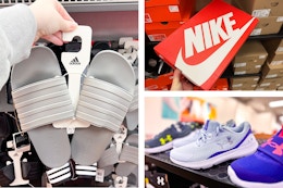 Adidas slides, nike shoe box, under armour kids' shoes 