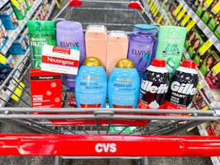 garnier, neutrogena, loreal, monday, ogx, and gillette products in a cart