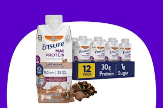 ensure max protein shake on a purple and white background