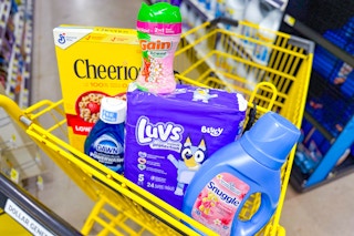 groceries in a dollar general shopping cart