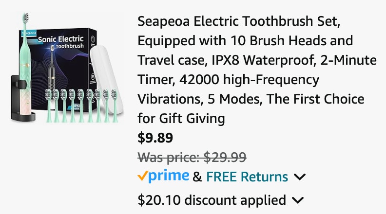  Seapeoa Electric Toothbrush Set, Equipped with 10 Brush Heads and Travel case