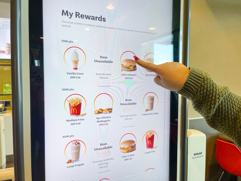 my rewards ordering on self order board in mcdonalds