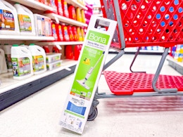 bona mop starter kit leaning against a target cart