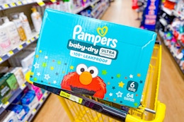 pampers baby dry diapers in dollar general shopping cart