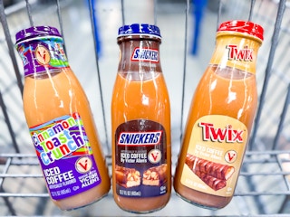 3 victor allen's coffee drinks sitting in cart