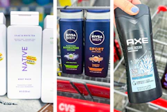 collage image of native, nivea, and axe body washes