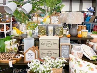farmhouse decor display in store