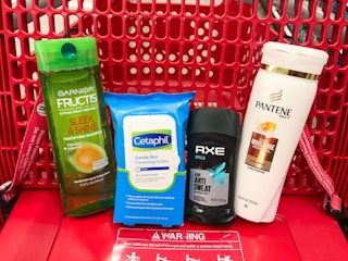 pantene cetaphil axe and garnier in a target cart