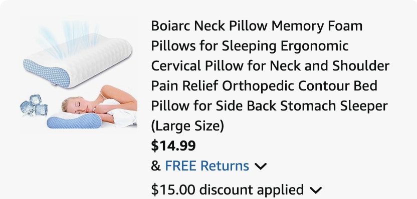 memory foam neck pillow Amazon receipt