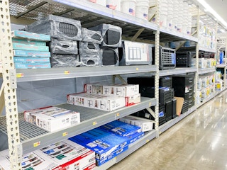 Shelving products on display at Walmart