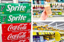 collage with soda, shampoo, and vitamins