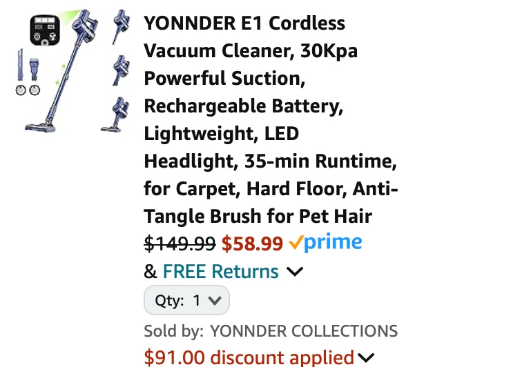 E1 Cordless Vacuum Cleaner Amazon Receipt