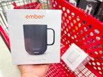Ember mug held over Target shopping cart