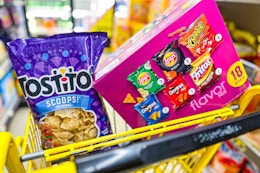 tostitos and frito lay products in dollar general shopping cart