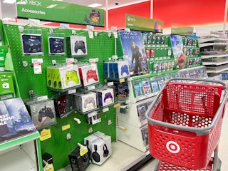 target cart in front of xbox display
