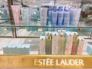 display of various estee lauder products