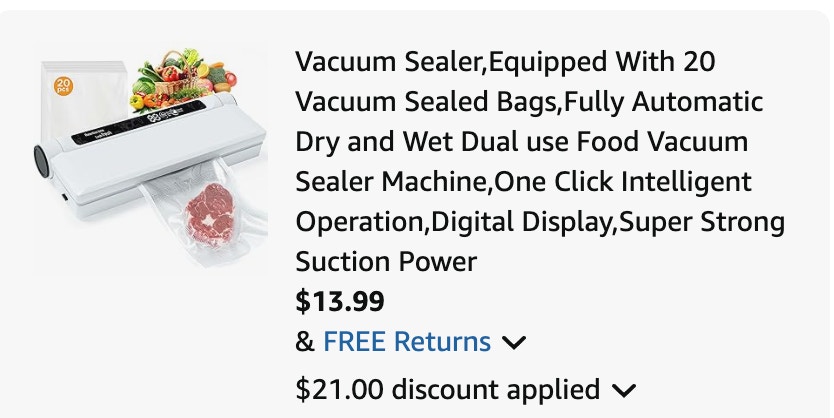 vacuum sealer Amazon receipt