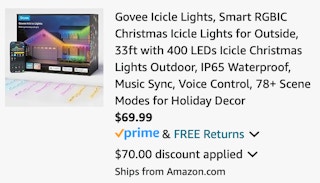 Govee Icicle Lights, Smart RGBIC Christmas Icicle Lights