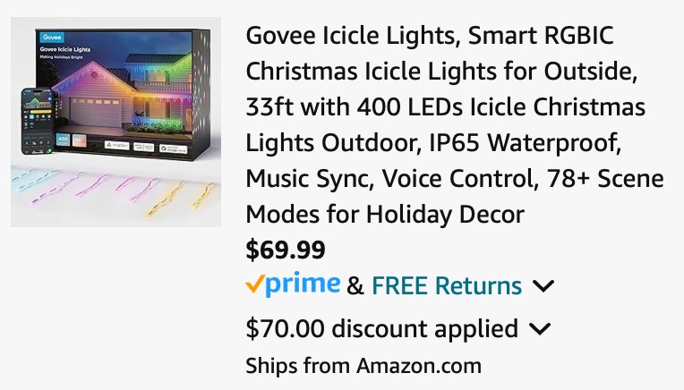 Govee Icicle Lights, Smart RGBIC Christmas Icicle Lights