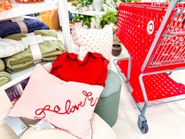 threshold valentine's day pillows in front of parked target cart