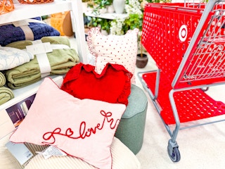 threshold valentine's day pillows in front of parked target cart