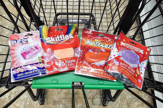 Skittles, Hot Tamales, and More Unique Bath Bombs, $1.25 at Dollar Tree card image