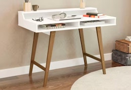 white and brown writing desk
