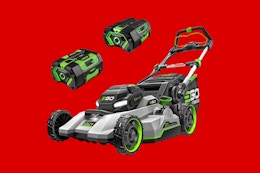 Ego Power+ Self-Propelled Lawn Mower Set, $599.99 on Amazon card image
