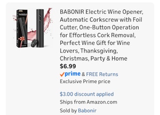 wine opener Amazon receipt