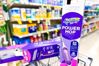 swiffer power mops in a shopping cart