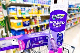 swiffer power mops in a shopping cart