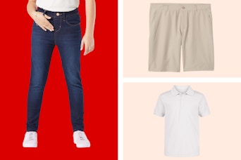 a collage of school uniform clothing 