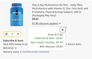 One a day Amazon receipt