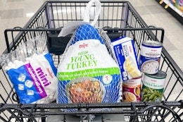 meijer thanksgiving ingredients in a shopping cart
