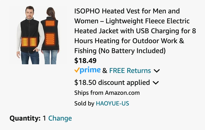 screenshot of $18.49 heated vest 