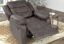 A gray suede-like oversized recliner in the recline position