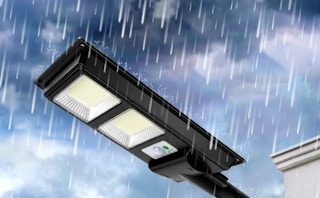 a solar street light at night