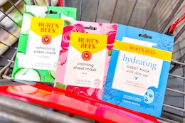 3 burt's bees face masks in a cart