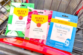 3 burt's bees face masks in a cart